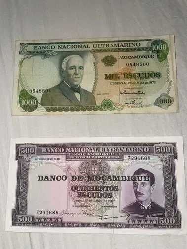 Notas 1000 de 500 escudos de Moçambique  "NAO CIRCULADA A DE 500"