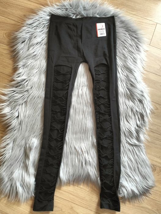 Getry, legginsy czarne z dziurami L/XL