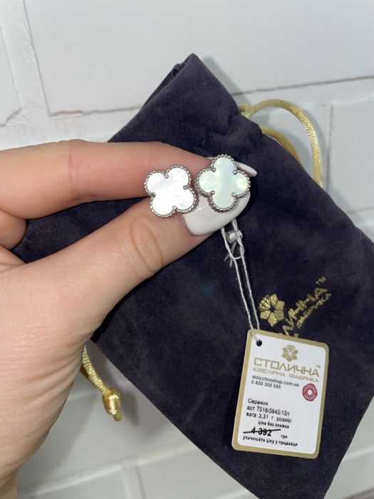 Серебрянные серёжки с перламутром 14,7mm