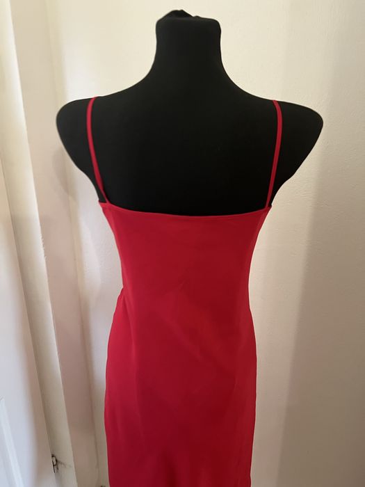 Czerwona sukienka na szelkach wieczorowa asymetryczna XL