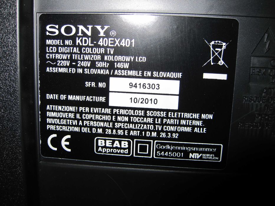 Telewizor SONY BRAVIA LCD 40'' z dekoderem DVBT2