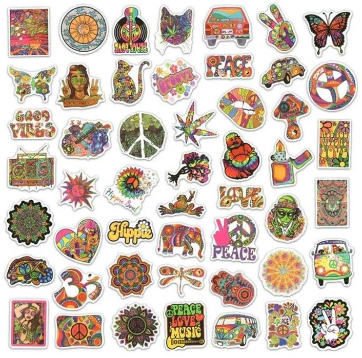 Наклейки стикеры в стиле Хиппи 50 шт