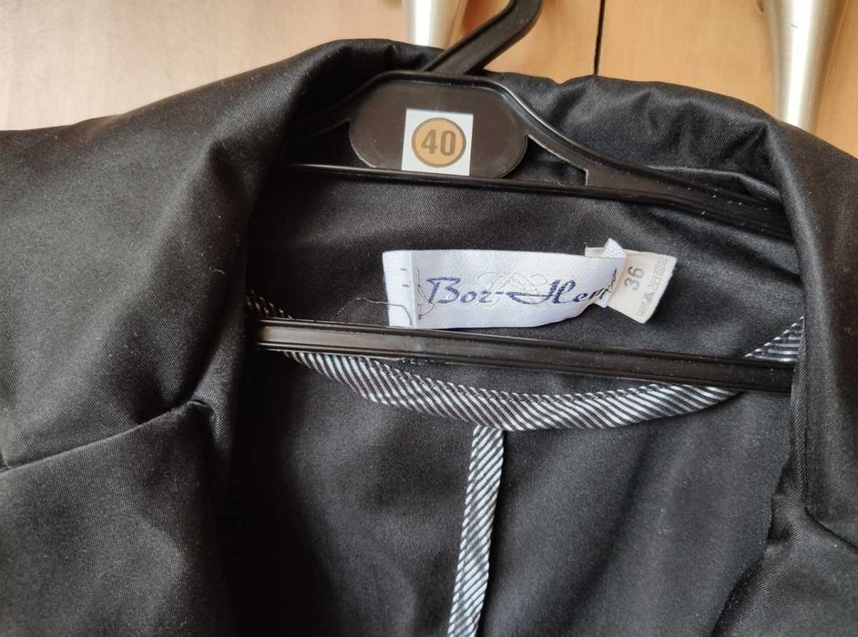 Bor-Hen Satynowy czarny żakiet r. 36 / S cienki