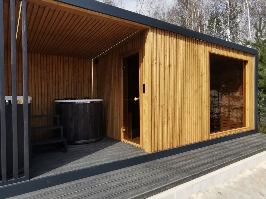 Sauna ogrodowa PREMIUM 8x2,5m Prysznic Piec Led  lamele Hit