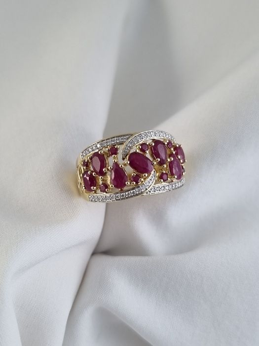 Złoty nowy luksusowy pierścionek z diamentami I rubinem  1,95ct 14k diamenty rubiny brylanty