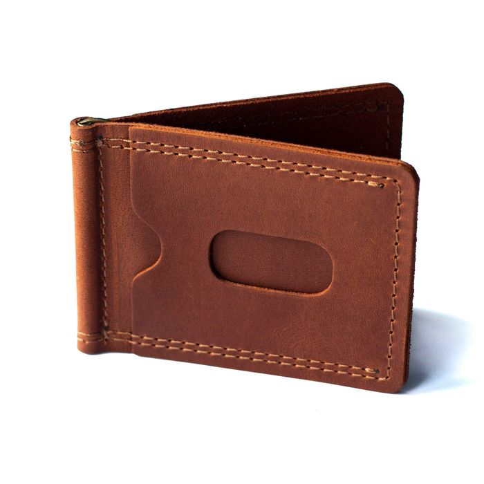 Затискач для грошей із натуральної шкіри Grand коньячний