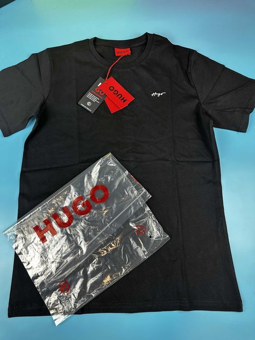 Koszulka męska czarna t-shirt hugo boss koszulka napis nowość