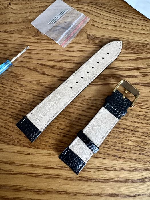 Черный кожаный ремешок для часов 20мм шкіряний ремінець на годинник