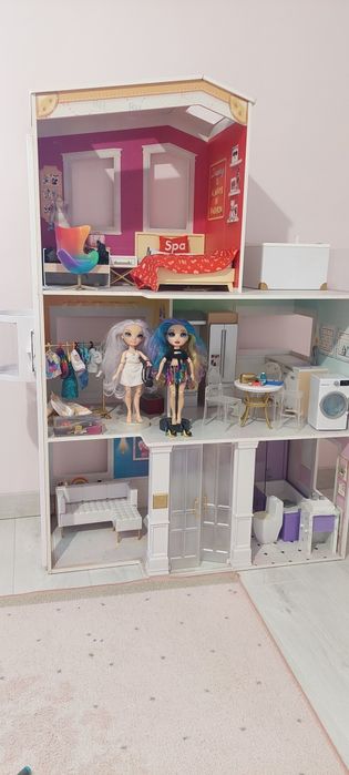 XXL 123 cm domek Rainbow High + lalki + meble