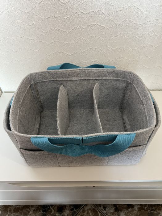 Porta fraldas com 3 divisões cinza e azul