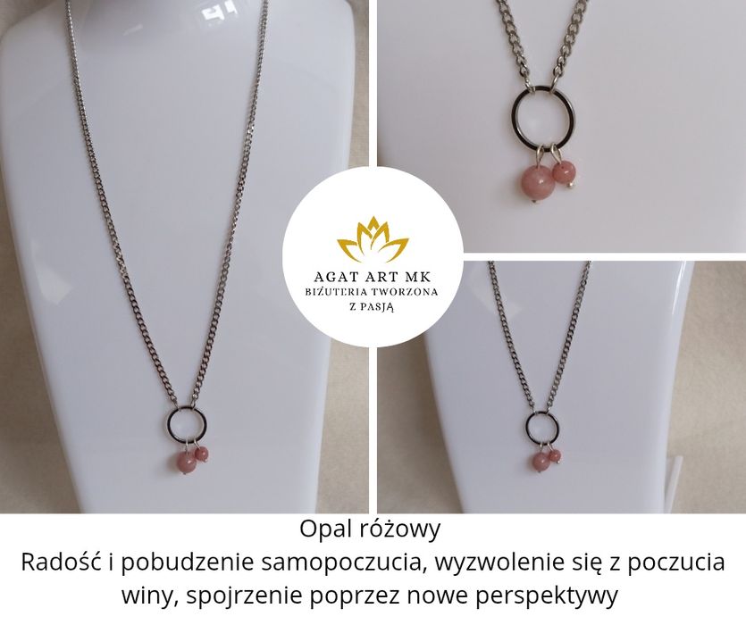 Naszyjnik opal różowy