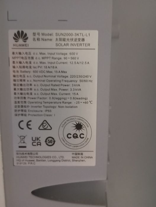 Sistema fotovoltaico Huawei 3kw usado de 2021
