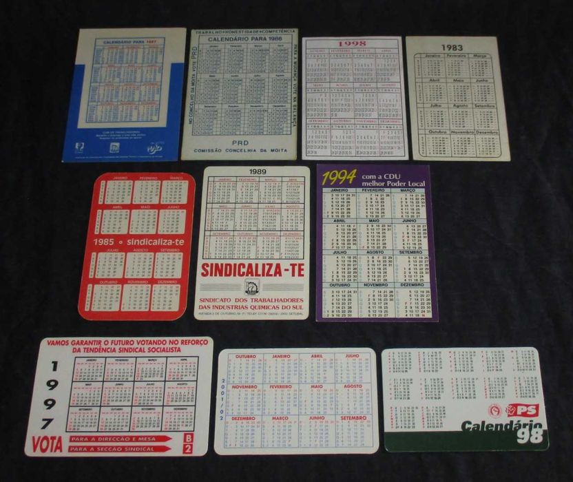 Calendários Partidos Políticos Sindicatos AD PRD PS CDU PP