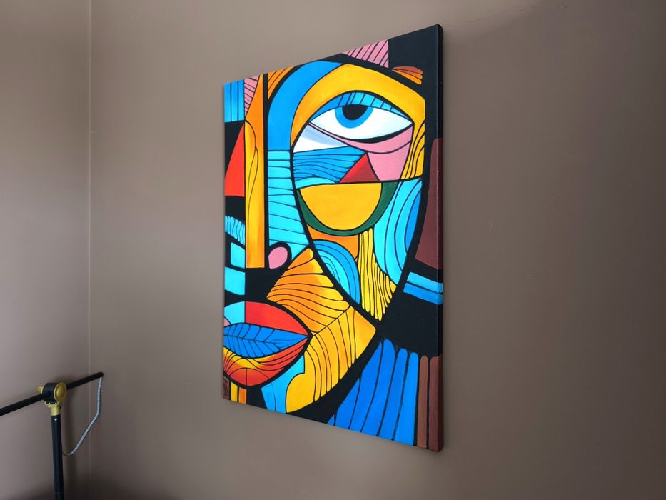Obraz olejny kubizm ręcznie malowany duży 70x50 Certyfikat!