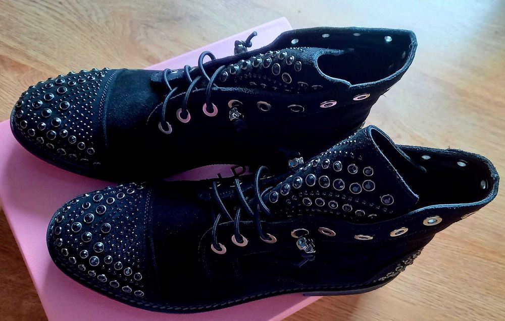 Alma en Pena Workery czarne botki ozdobne nity - 41 / 26,5