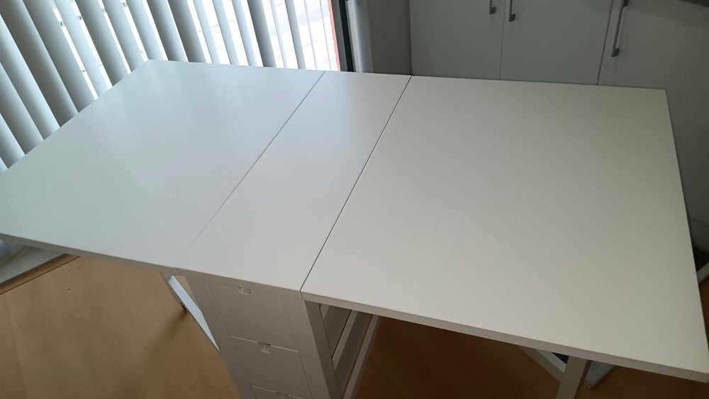 Mesa IKEA NORDEN branca extensível – 6 gavetas e rodas – 152 × 80 cm