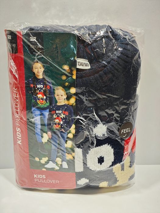 Świąteczny Sweter Dziecięcy Granatowy Rudolf Czerwononosy 134/140