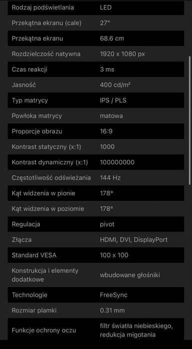 Monitor ASUS VG279Q 27 cali, Full HD, 144Hz, 1ms