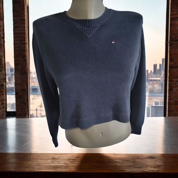 Markowy krótki sweter sweterek Tommy Hilfiger r S/M granatowy