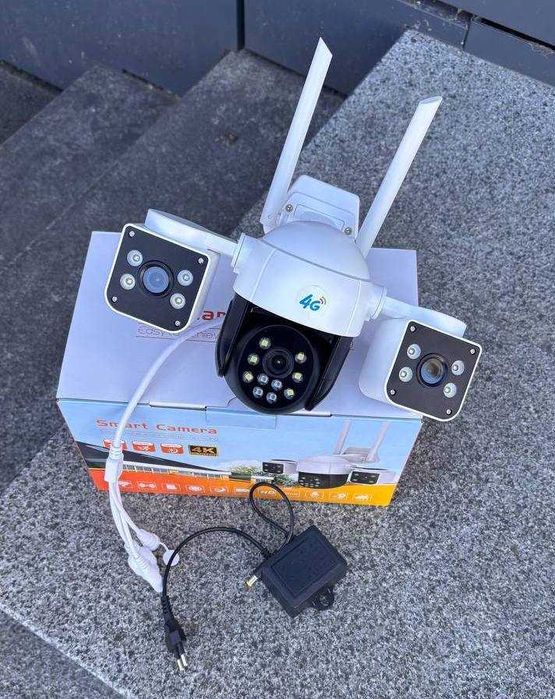 4G Камера видеонаблюдения уличная поворотная 3в1 тройная линза SC05