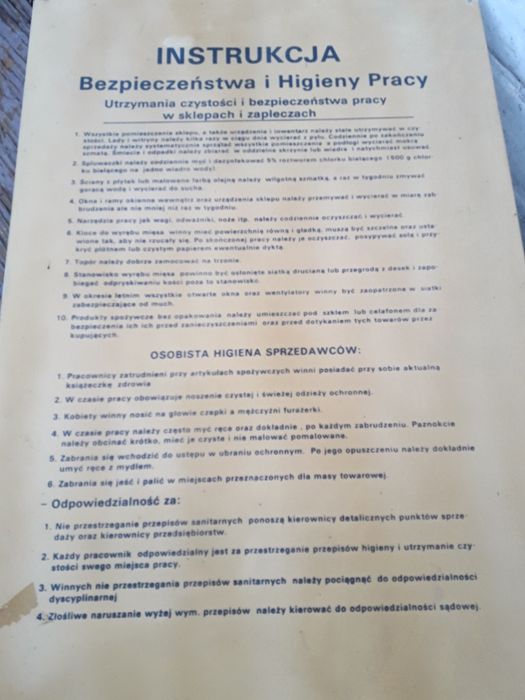 Instrukcja BHP w sklepach i zapleczach PRL
