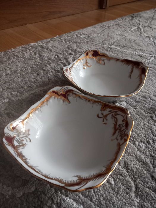 Miseczki ćmielów rococo złoto purpura