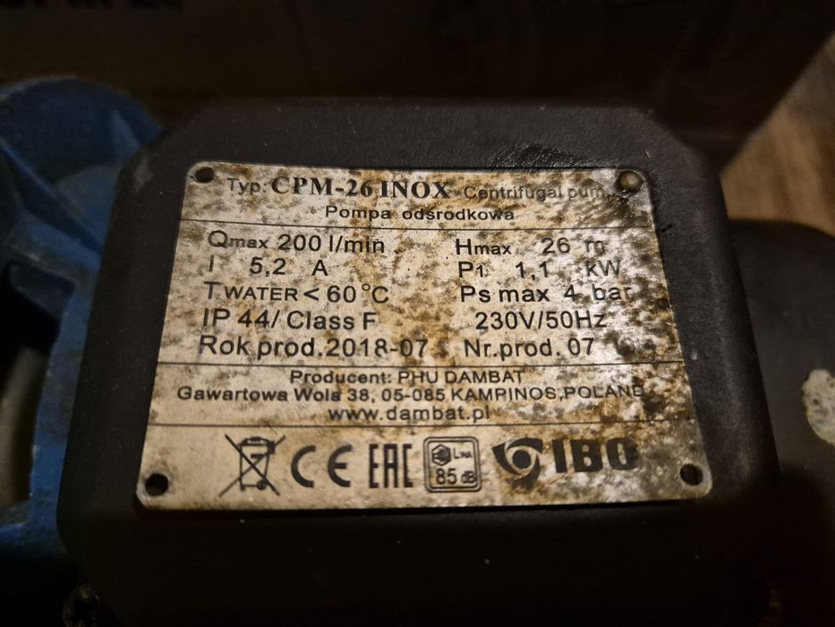 Pompa odśrdokowa INOX IBO CPM-26 INOX (1,1 kW, 230V)
