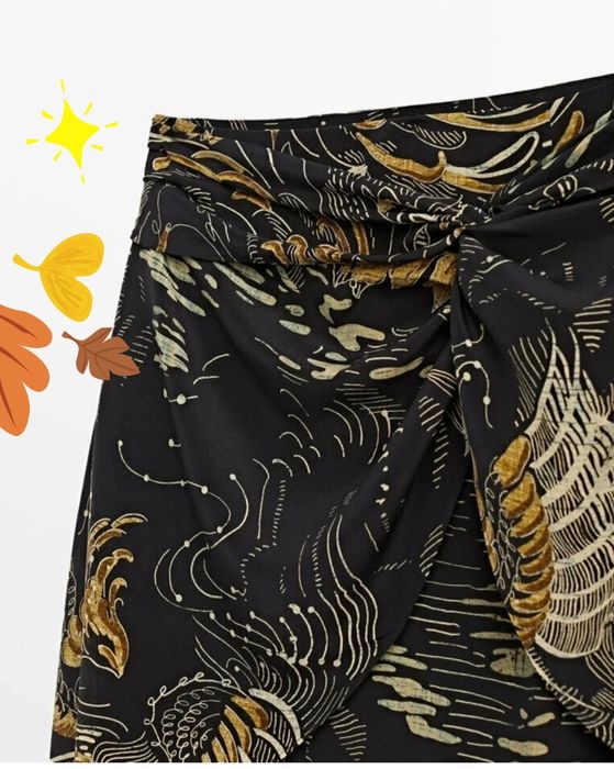 Spódnica Massimo Dutti rozmiar 38, midi, jedwab, czarna we wzory.