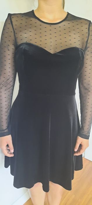 Elegancka wieczorowa wstawki koronka, czarna sukienka H&M roz.40