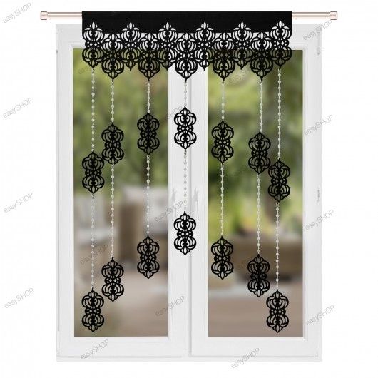 Firana czarna panel 130x100 girlanda z kryształami