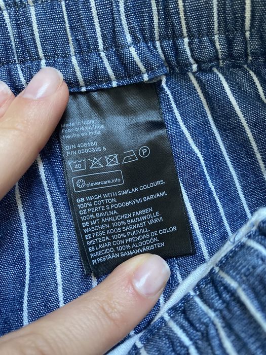 Spodnie H&M 34/36 S bawełniane letnie luźne w paski niebieskie