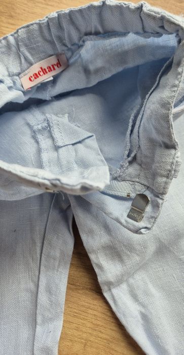 Spodnie letnie lniane Cacharel 86 len proste gładkie błękitne jasne