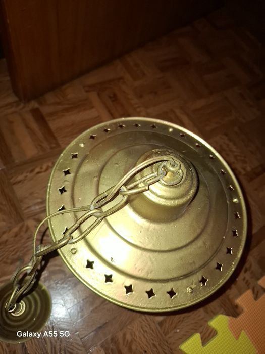 Candeeiro de tecto  antigo  recuperado e vidro verde