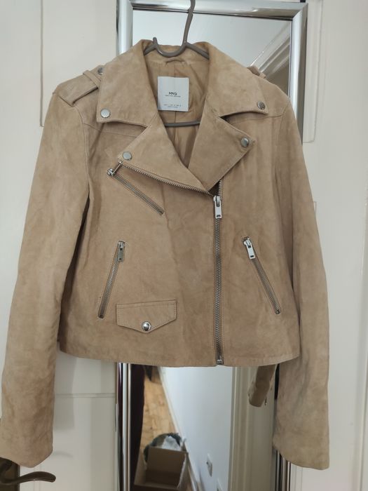 Jaqueta de couro legítimo estilo camurça