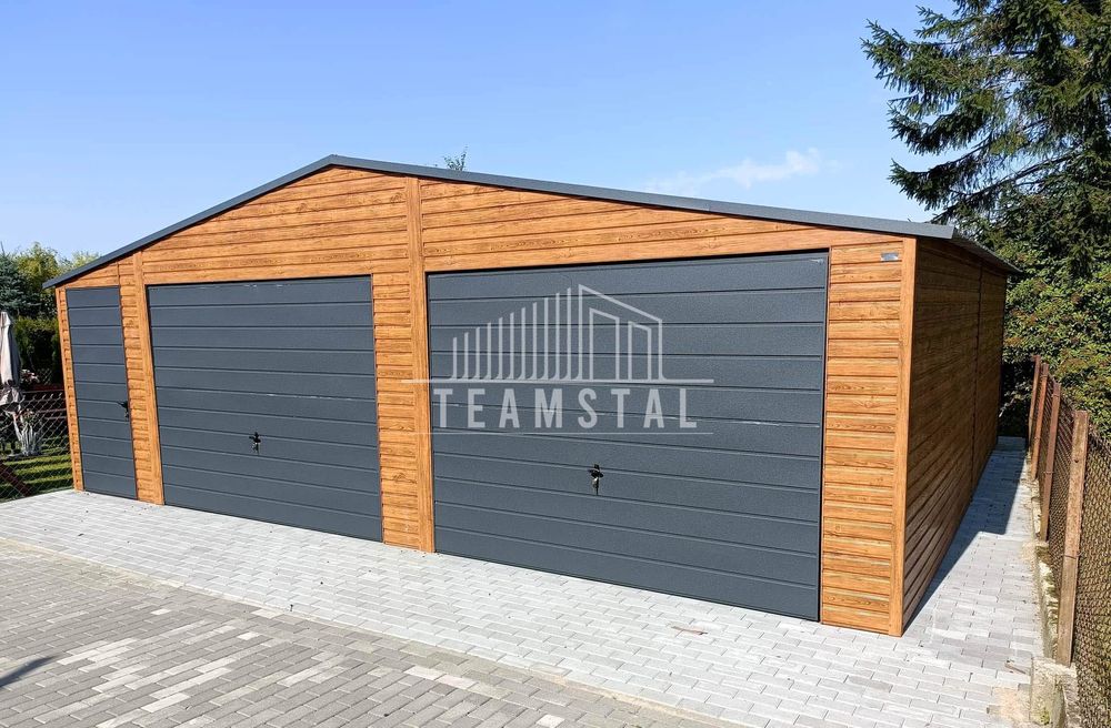 GARAŻ BLASZANY 8m x 7m dwuspad - 2x Brama drzwi antracyt TS256 8x7