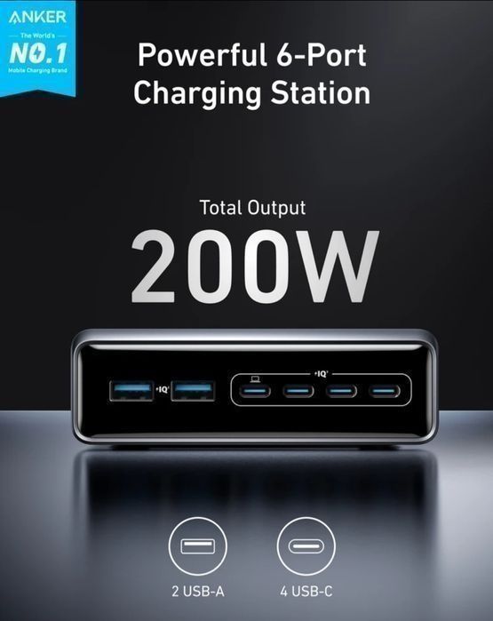 Зарядний пристрій Anker Prime 200W GaN (6 Ports)