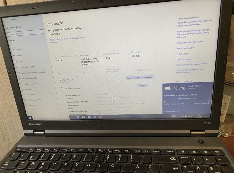 Laptop Lenovo ThinkPad w540 i7 8 RAM 256 SSD