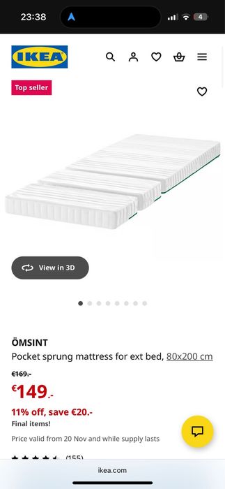 Cama infantil extensível BUSUNGE com colchão ÖMSINT — 80x200 cm