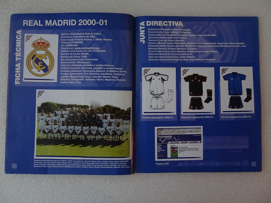 Caderneta de cromos de futebol completa Real Madrid 2000/2001 Panini