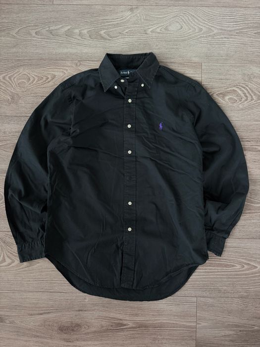 Męska Elegancka Czarna Koszula z Długim Rękawem Ralph Lauren Classic Fit Haftowane Logo Luxury Exclusive Oldmoney