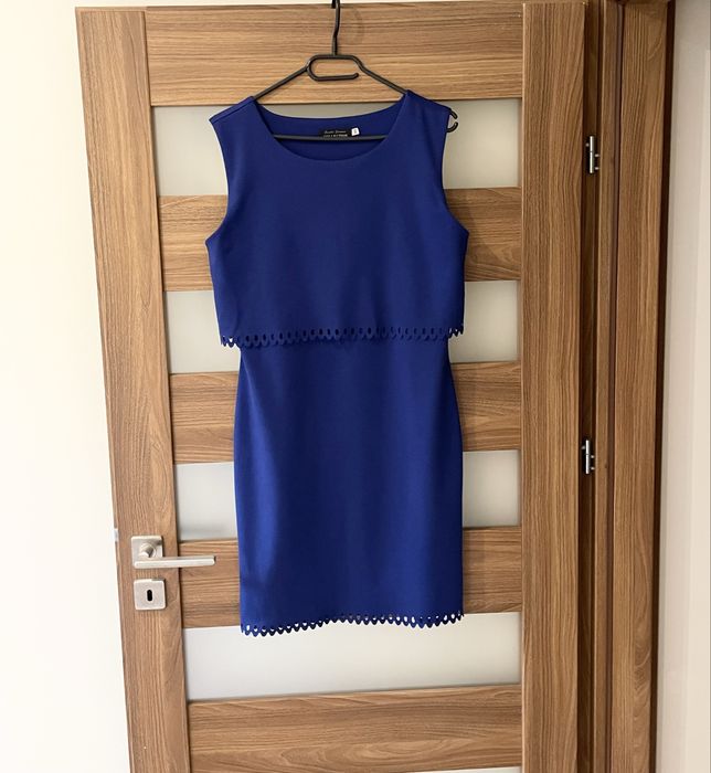 Sukienka kobaltowa elegancka midi 40 M L