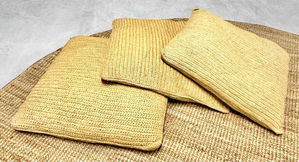 Almofadas de Ráfia X3 Natural 60X60 c/ 3 capas de enchimento