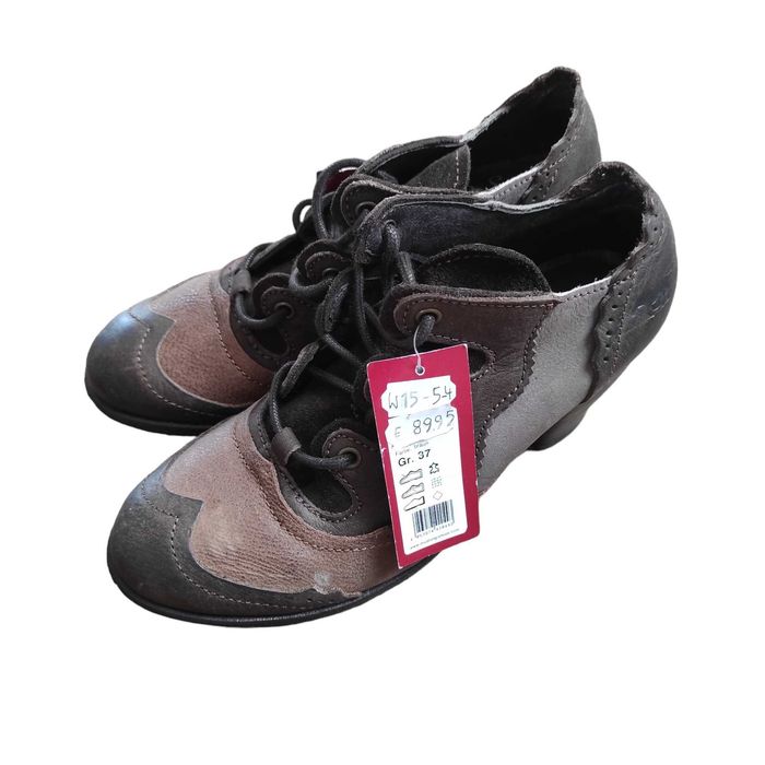 Nowe Damskie Skórzane Buty Mustang Botki Na Grubym Słupku Size 37