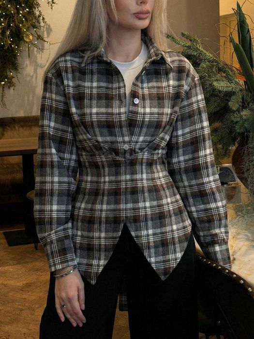 Фланелева сорочка в клітинку на ґудзиках прихована блискавка зав'язки