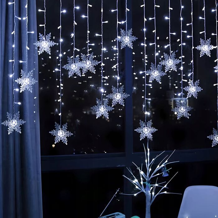 kurtyna świetlna led girlanda płatki lampki na okno świąteczne wiszące 3m