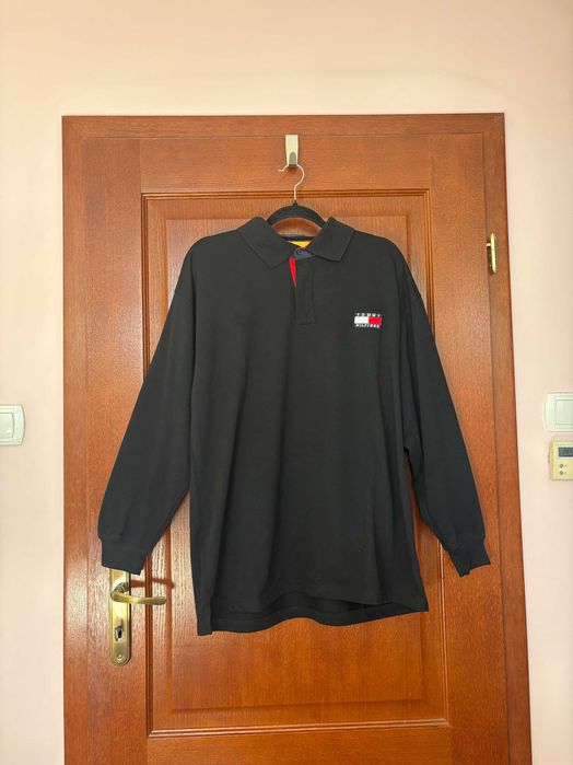 Czarna koszulka polo z długim rękawem Tommy Hilfiger rozmiar XL