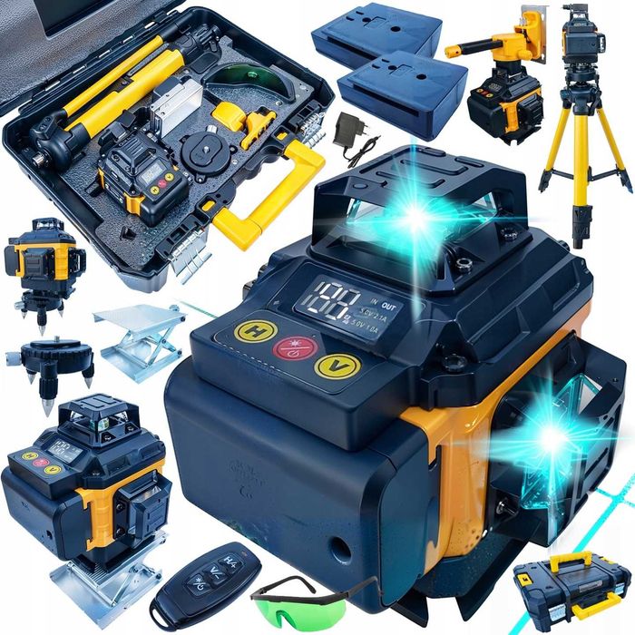 Poziomica laserowa laser krzyżowy zielony samopoziomująca 360 +statyw