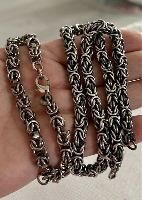 Stary srebrny polski łańcuch królewski splot 70 g.+ bransoleta gratis.