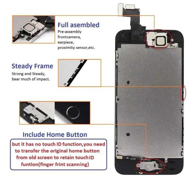 Guleek Ekran Wyświetlacz Z Przyciskiem Do Iphone 5S/SE