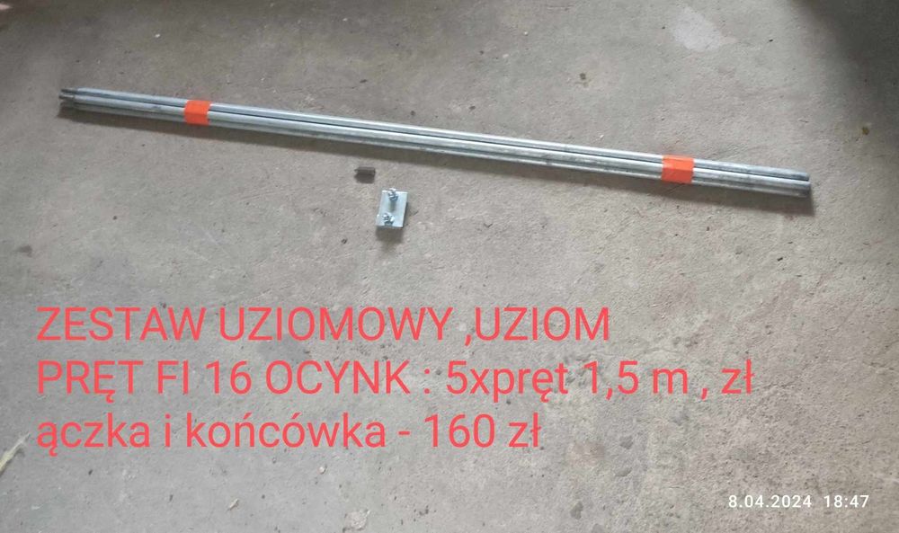 Zestaw uziomowy ,uziom pręt FI 16 ocynk